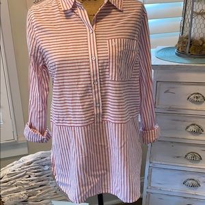 Abercrombie & Fitch Striped Pink and White Button-Front Women's Tunic Top